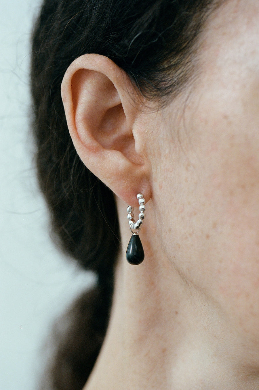 Onyx / White Agate Ball on Ball Hoops