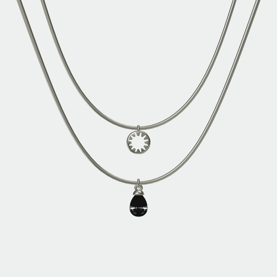 Onyx/White Agate Solar Dual Necklace