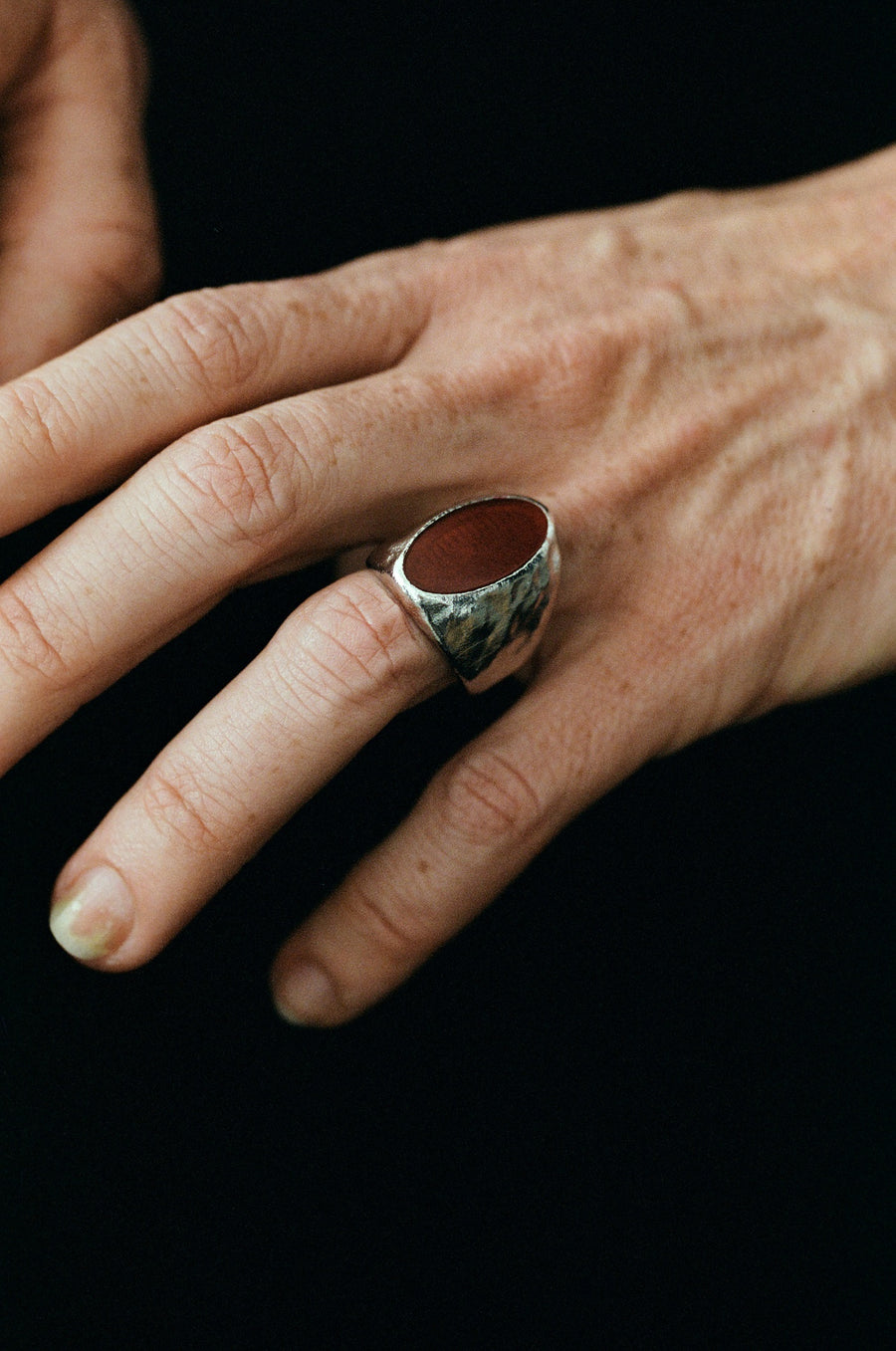 Onyx / Red Oval Ring